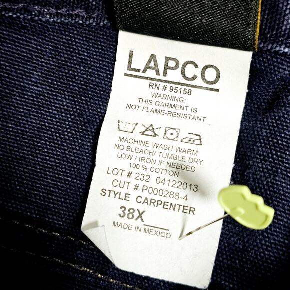 LAPCO Carpenter Jeans Men's‎ 38X Navy Work Pants Heavyweight Denim Outdoors - Picture 6 of 12